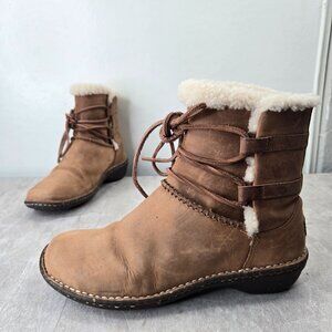 UGG Shearling Lined Boots Sz 9 Brown Nubuck Leather Southwestern Winter Booties